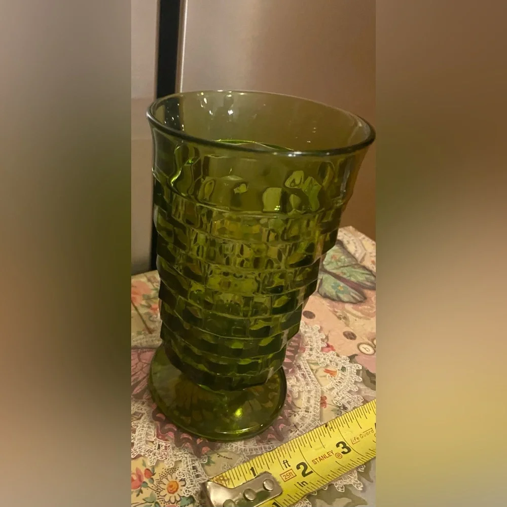 Single 70's VTG Green Indiana Whitehall Cubist Ice Tea Water Glasses 6